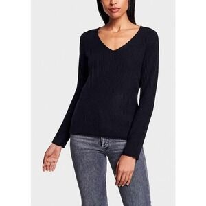 White + Warren Cashmere Slim Ribbed V-Neck Black